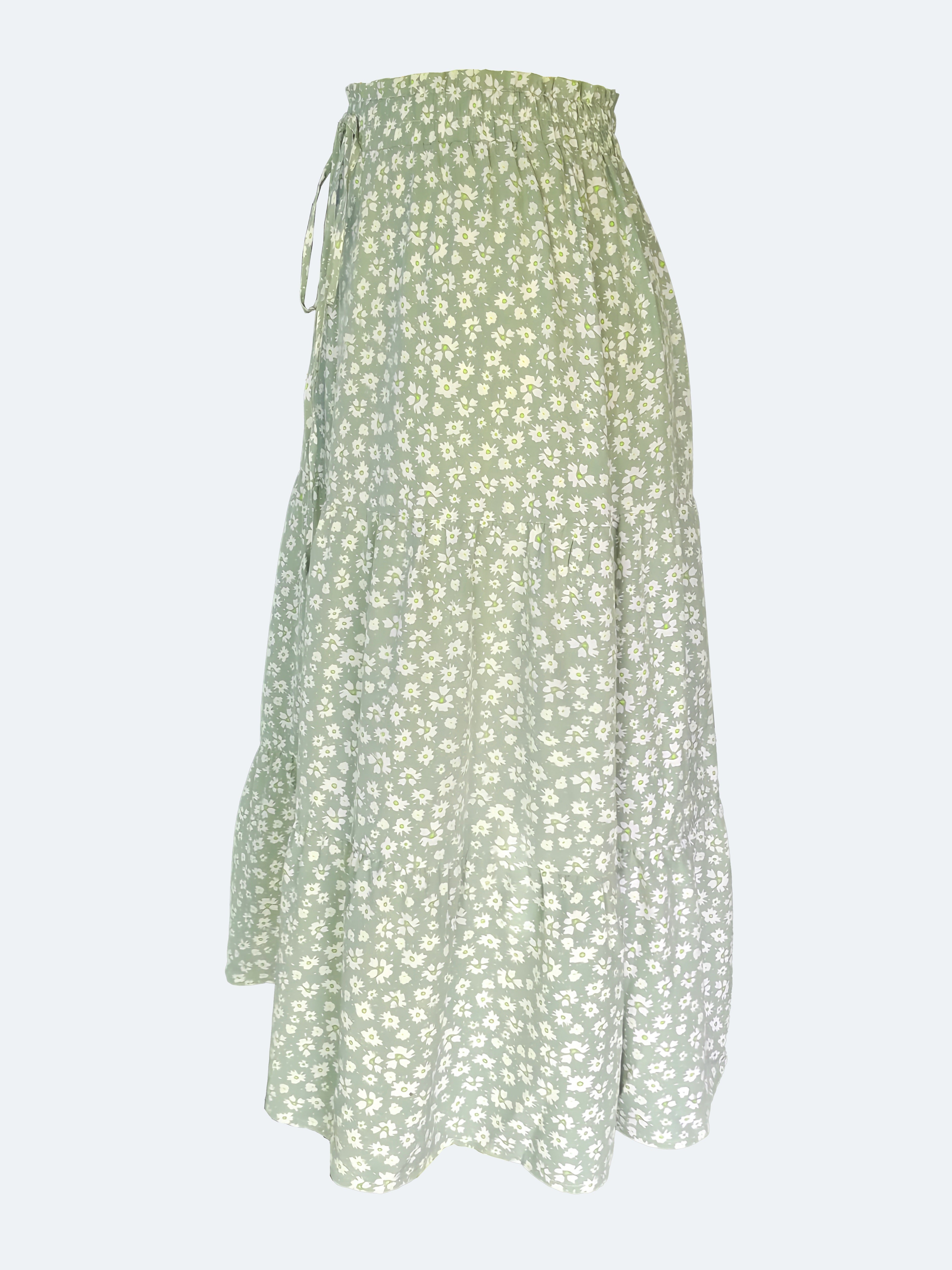 Plus Size Solid Tiered Skirt, Casual Drawstring Elastic Waist Midi Skirt, Women's Plus Size Clothing