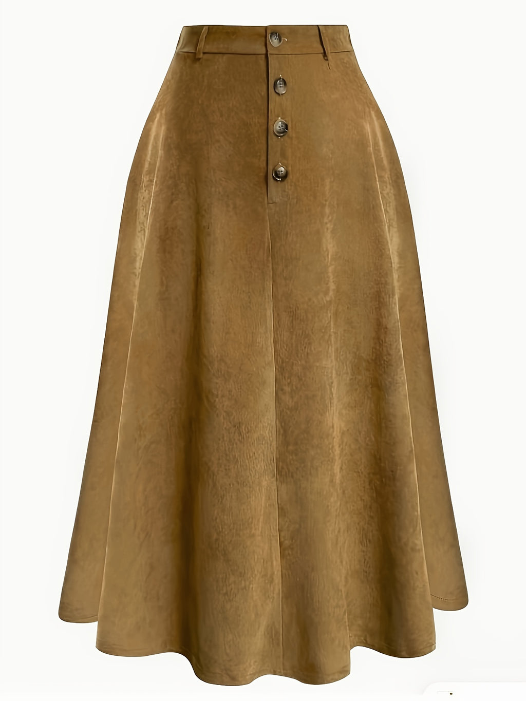 Plus Size Solid Button Front Skirt, Casual Corduroy Skirt For Spring & Fall, Women's Plus Size Clothing