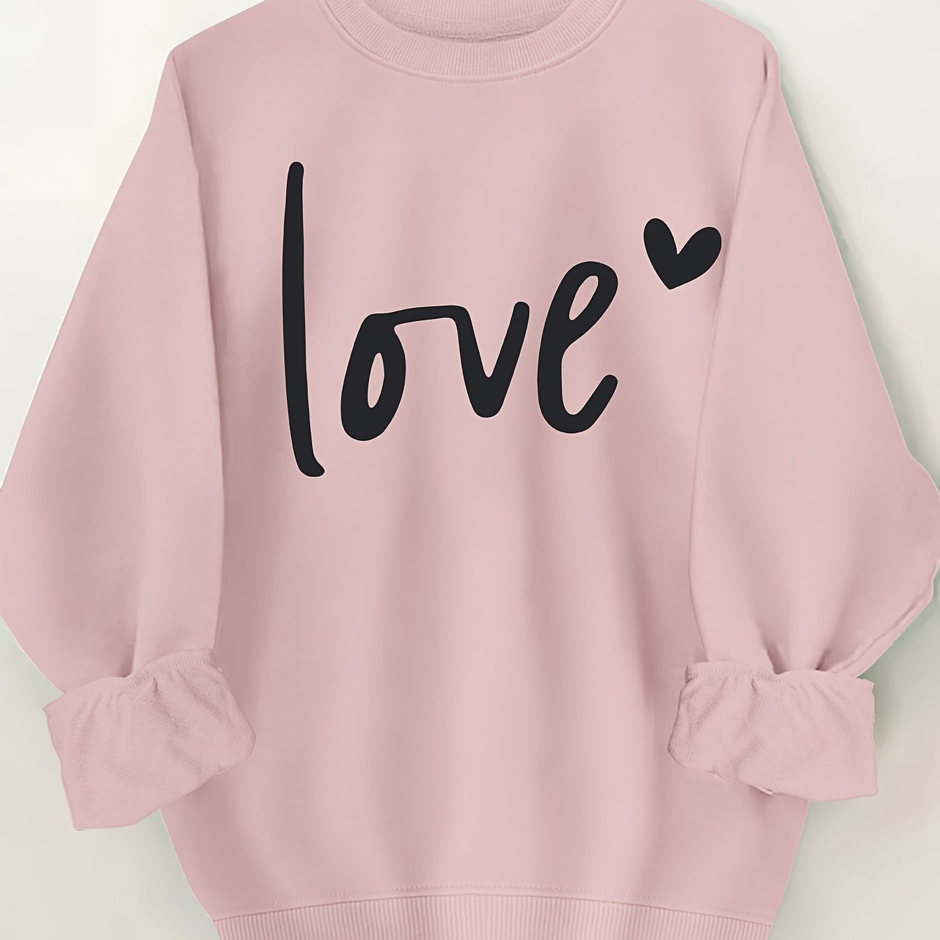 Plus Size Letter Print Sweatshirt, Crew Neck Casual Sweatshirt For Fall & Spring, Women's Plus Size Clothing