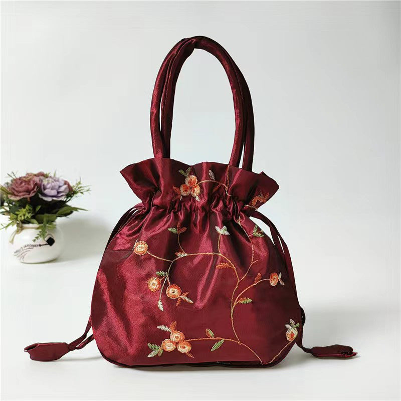 1pc Elegant Floral Clutch for Wo/Chic Drawstring Bucket Bag/Polyester Lining/Perfect for Coins & Phone/White & Pink/Cute Purse