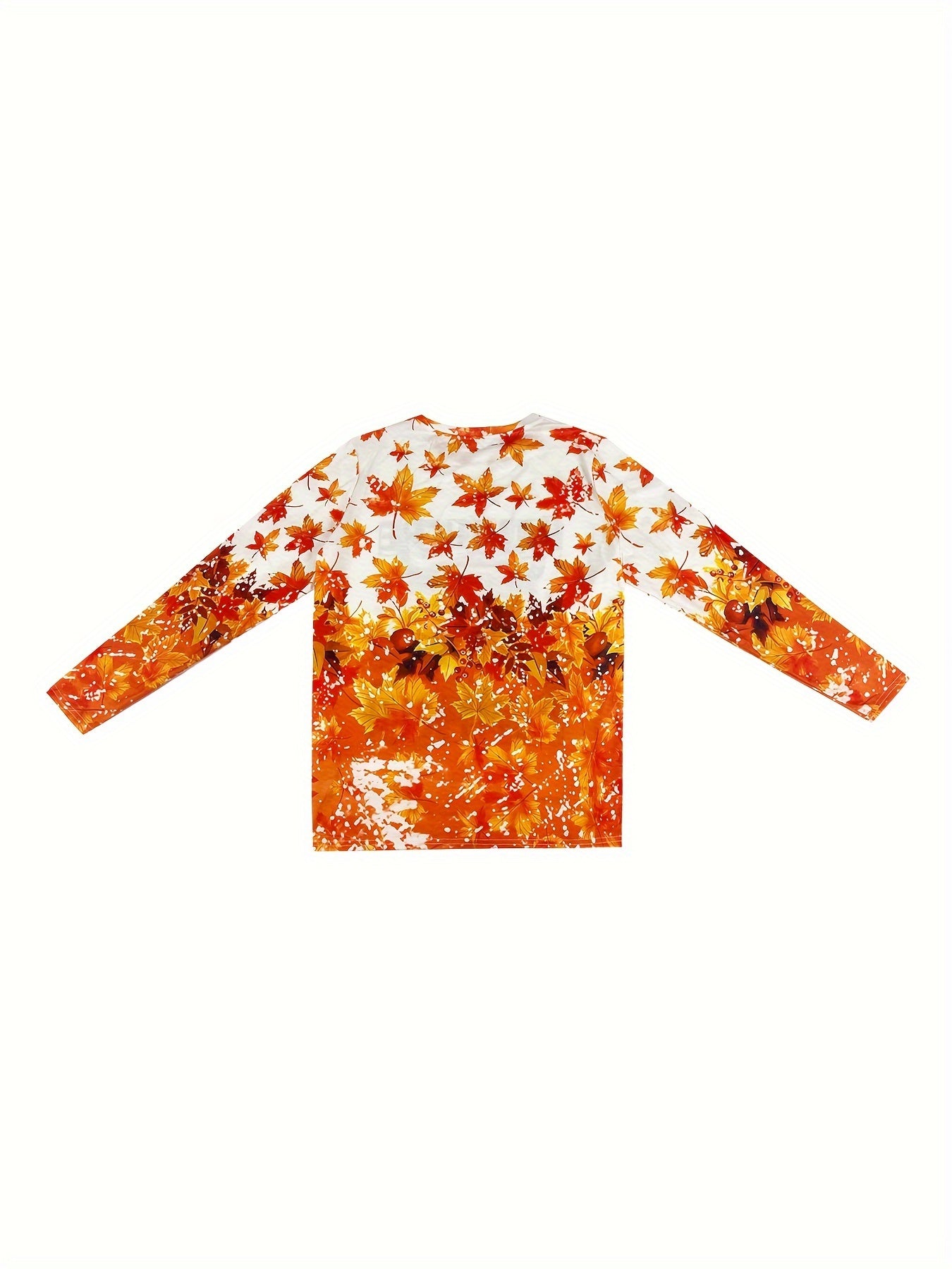 Plus Size Pumpkin & Cattle Print T-Shirt, Casual Crew Neck Long Sleeve Top For Spring & Fall, Women's Plus Size Clothing