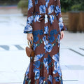 Print Maxi Dress with Belt - Long Sleeve, Mock Neck, Non-Stretch Polyester - Perfect for Spring & Fall