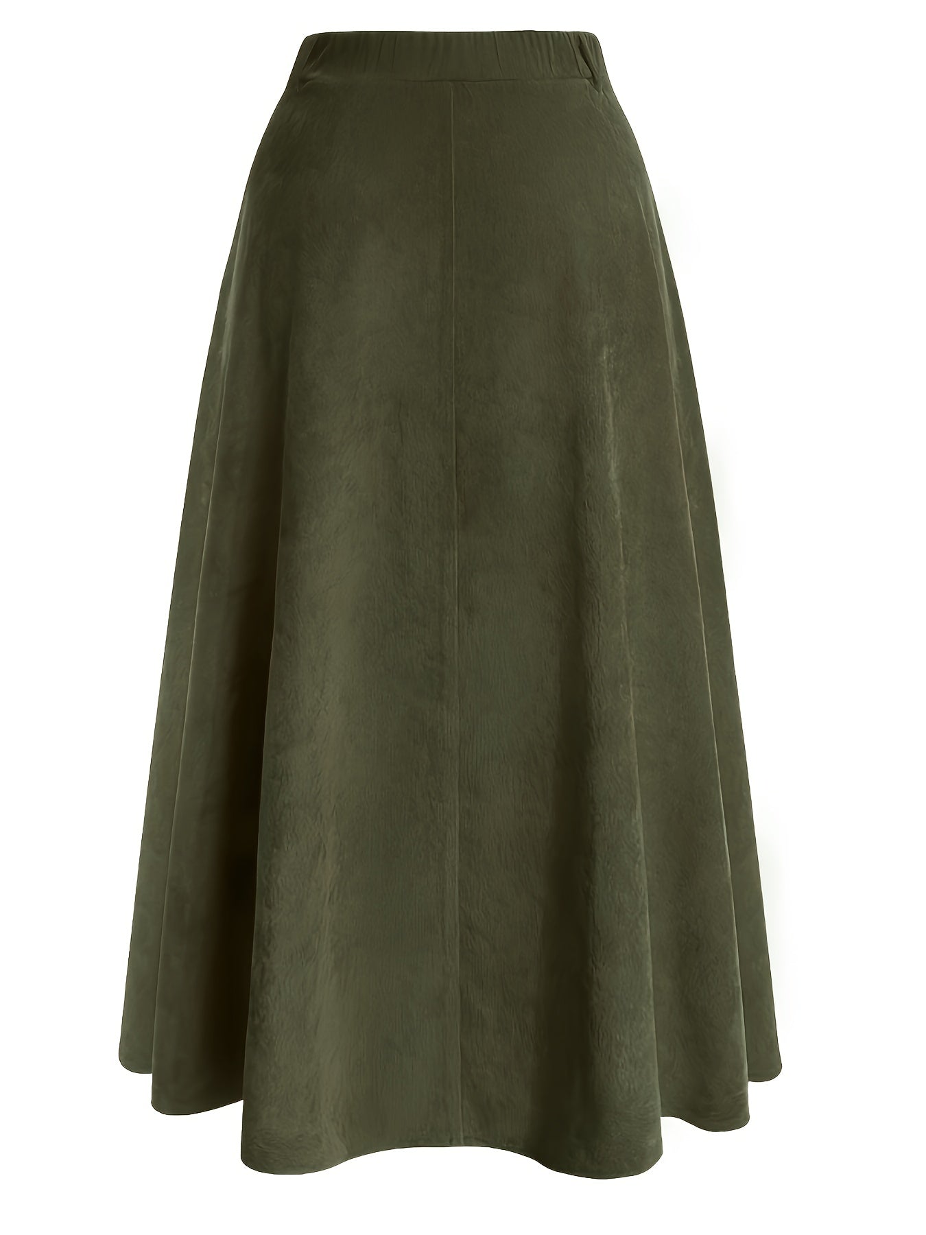 Plus Size Solid Button Front Skirt, Casual Corduroy Skirt For Spring & Fall, Women's Plus Size Clothing