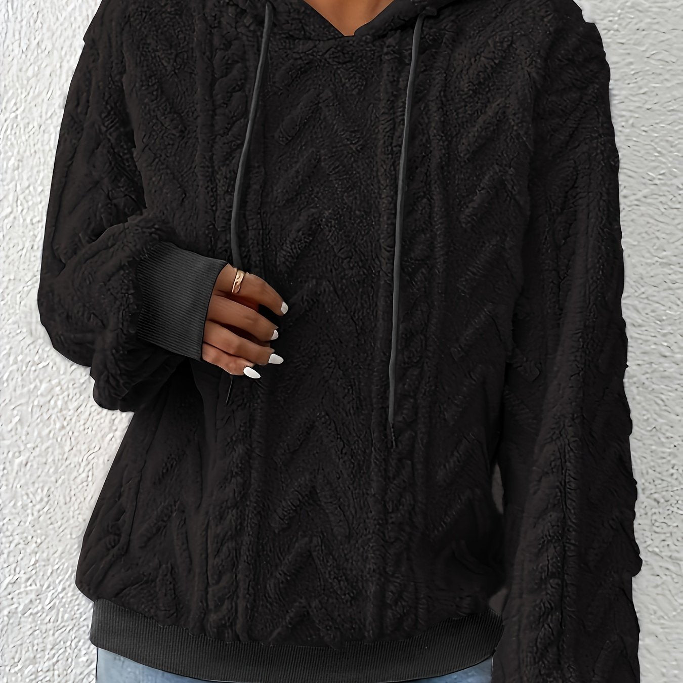 Plus Size Solid Fuzzy Hooded Sweatshirt, Casual Long Sleeve Pullover Sweatshirt, Women's Plus Size Clothing