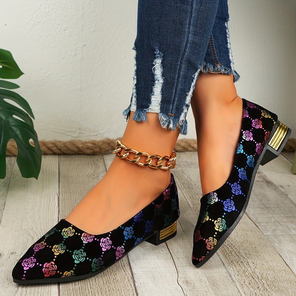 Women's Fashion Mary Jane Flats, Minimalist Floral Pattern Slip-On Shoes with Pointed Toe, Lightweight Fabric Upper, Rubber Sole, All-Season Comfort Footwear, Ladies Shoes