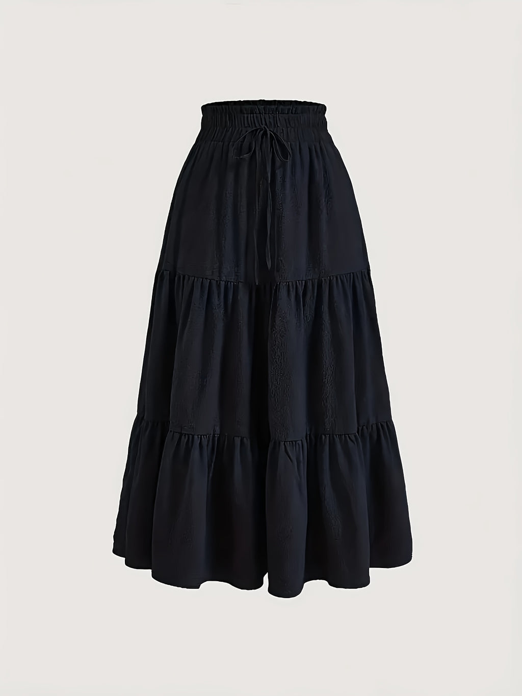 Plus Size Solid Ruched Tiered Skirt, Casual Elastic Waist Midi Skirt For Spring & Summer, Women's Plus Size Clothing