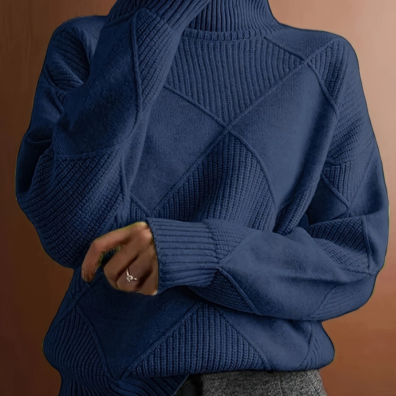 Cozy Plus Size Solid Color Knitted Turtleneck Sweater - Soft, Long Sleeve, Casual, Fall & Winter Essential - Women's Plus Size Clothing for Cold Weather