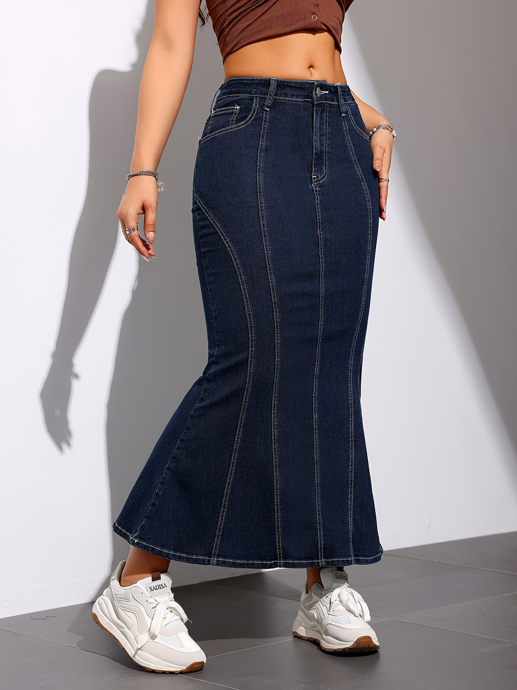 Stunning Women's Mermaid Trumpet Denim Skirt - High-Waist, Stretchy, Long Flared, Casual to Formal, Comfortable, Perfect for Various Occasions - Ideal for Work, Date, Party, or Daily Wear