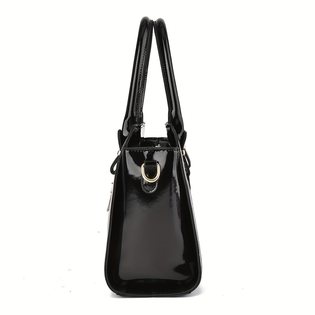 Classic Solid Color Crocodile Pattern Handbag with Clutch Purse, Textured Bags for Wo