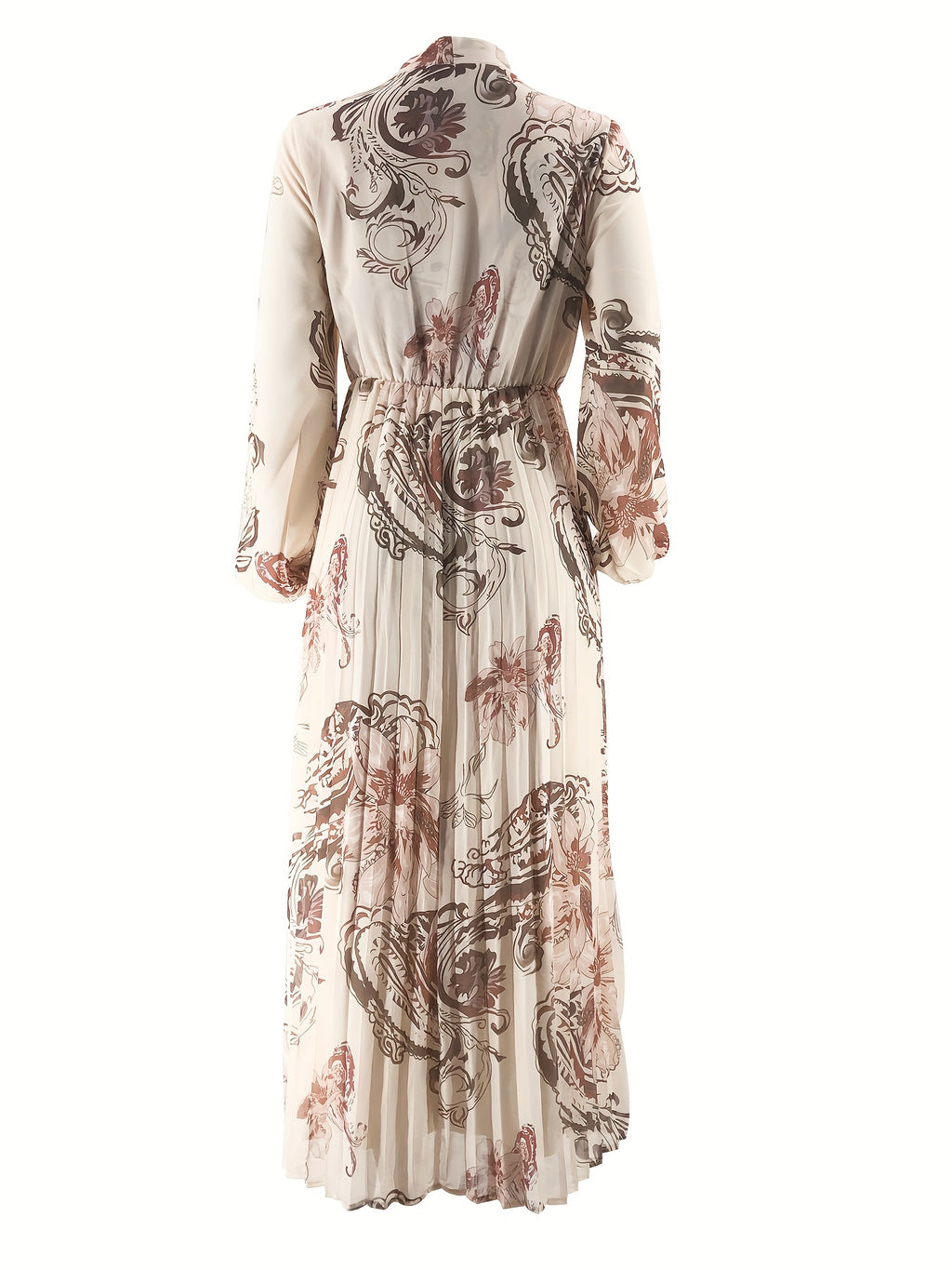 [Modest Kaftan Dress] Modest Long Sleeve Floral Print Kaftan Dress | Women's Pleated Flowy Maxi Dress, Clothing
