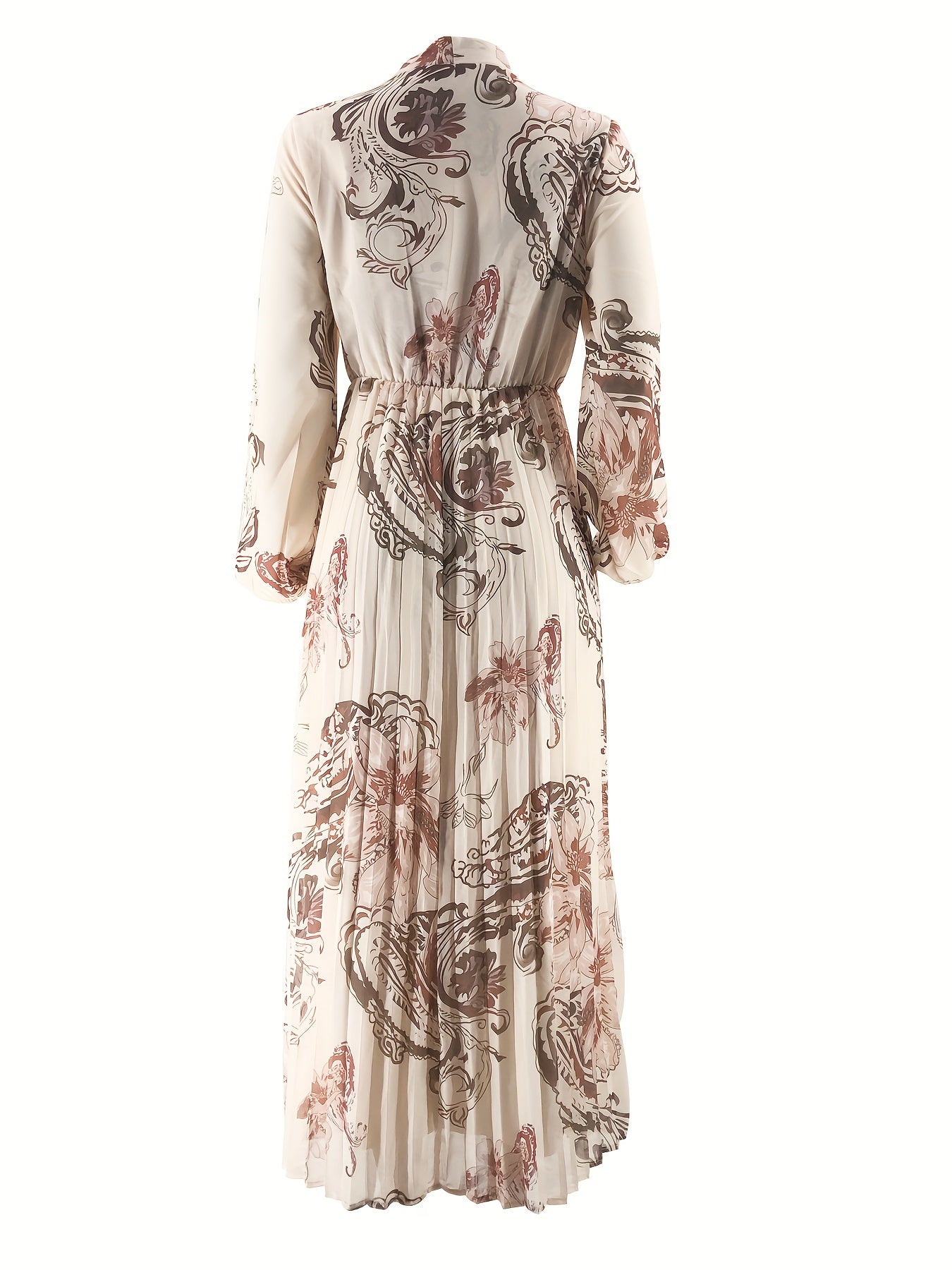 [Modest Kaftan Dress] Modest Long Sleeve Floral Print Kaftan Dress | Women's Pleated Flowy Maxi Dress, Clothing