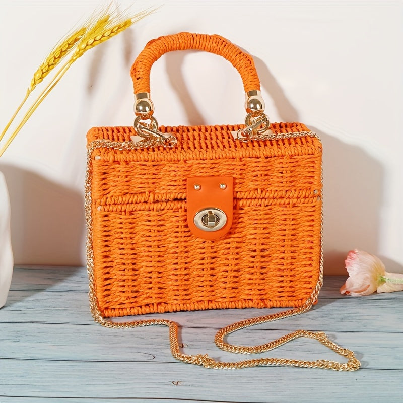 Boho Chic Straw Woven Crossbody Bag - Handcrafted Mini Square Purse for Women - Perfect Fashion Accessory for Holiday Beach Vacations
