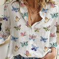 Plus Size Butterfly Print Shirt, Casual Long Sleeve Button Front Shirt For Spring, Women's Plus Size Clothing
