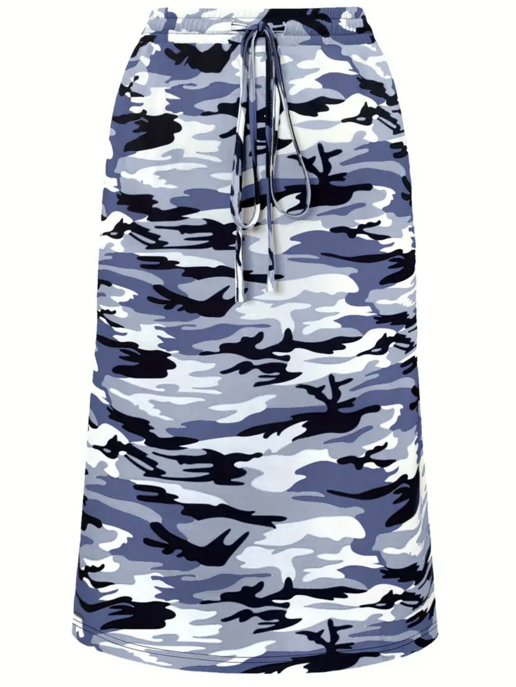 Plus Size Camo Print Skirt, Casual Drawstring Waist Skirt For Spring & Summer, Women's Plus Size Clothing