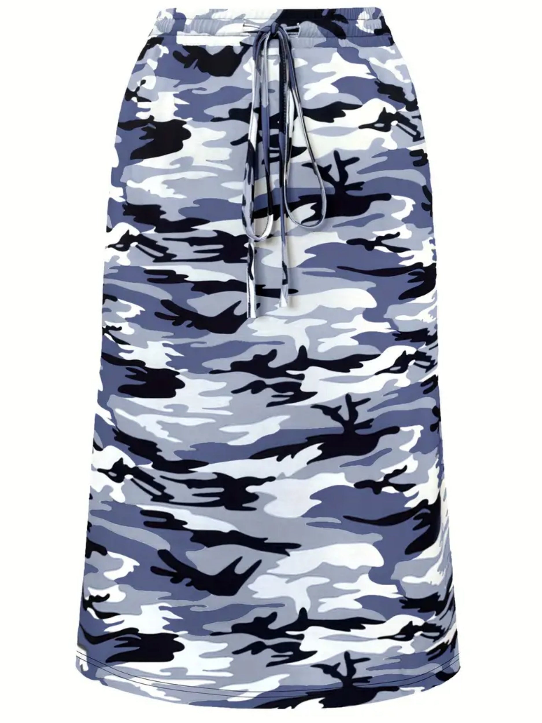Plus Size Camo Print Skirt, Casual Drawstring Waist Skirt For Spring & Summer, Women's Plus Size Clothing