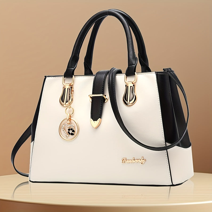 Fashionable Womens Letter Detail Shoulder Bag - Comfortable Double Handle, Spacious Purse for Work & Daily Use - Timeless Elegant Style