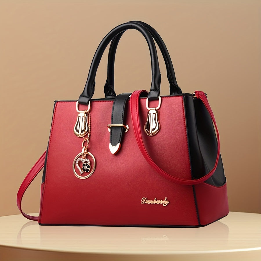 Fashionable Womens Letter Detail Shoulder Bag - Comfortable Double Handle, Spacious Purse for Work & Daily Use - Timeless Elegant Style