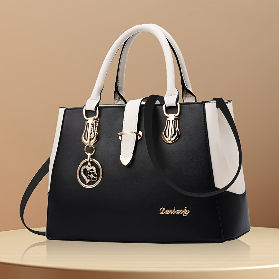 Fashionable Womens Letter Detail Shoulder Bag - Comfortable Double Handle, Spacious Purse for Work & Daily Use - Timeless Elegant Style