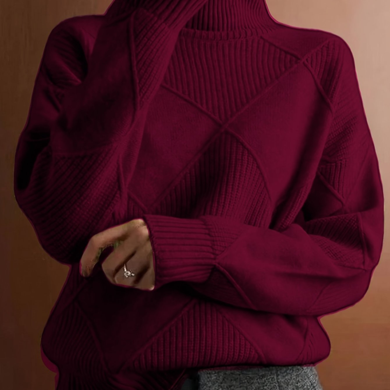 Cozy Plus Size Solid Color Knitted Turtleneck Sweater - Soft, Long Sleeve, Casual, Fall & Winter Essential - Women's Plus Size Clothing for Cold Weather