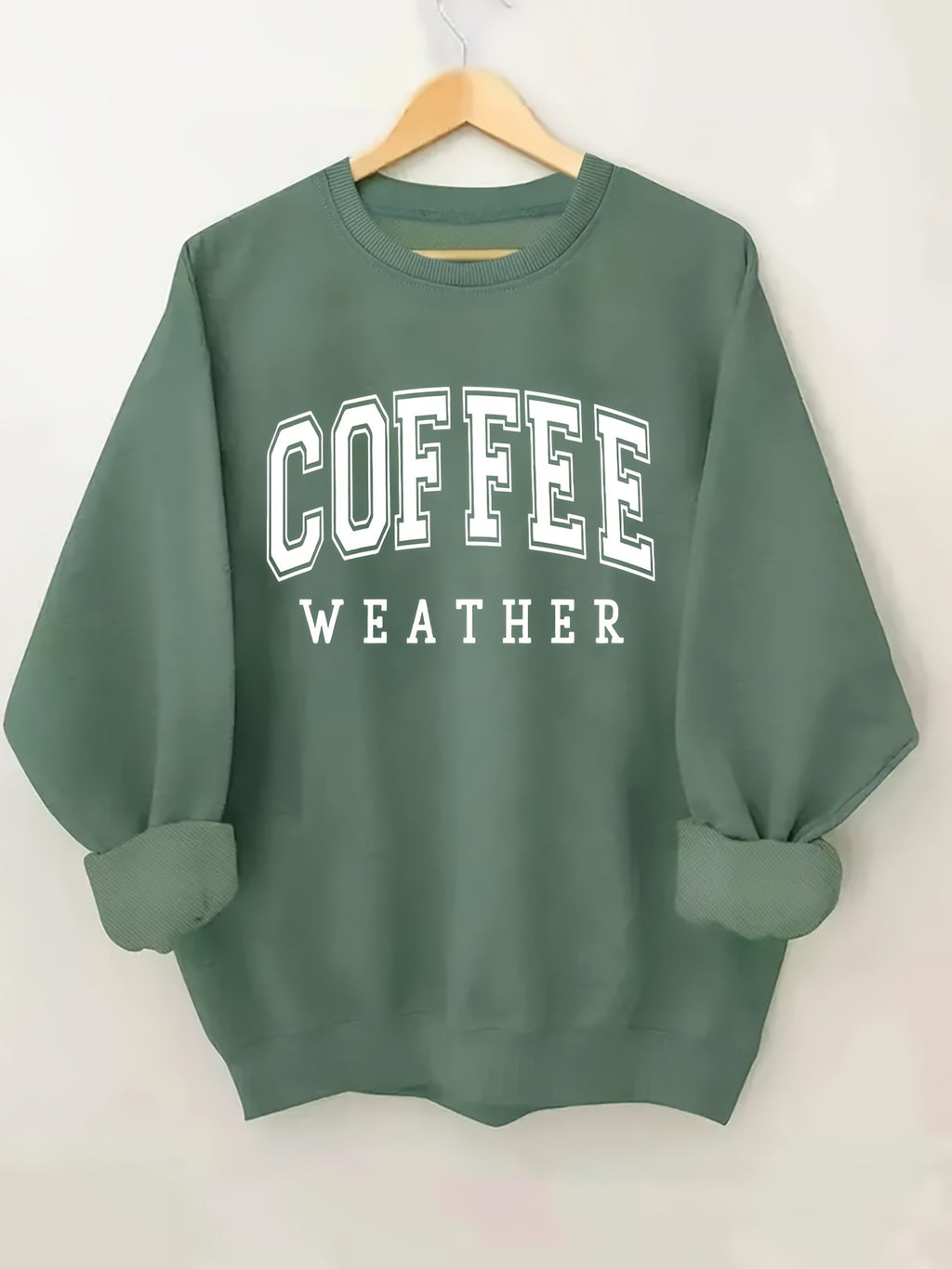 Plus Size Coffee Print Sweatshirt, Casual Long Sleeve Crew Neck Pullover Sweatshirt, Women's Plus Size Clothing