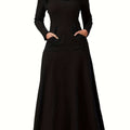 Plus Size Comfort Maxi Dress - Casual Turtleneck with Pockets, All-Season High Stretch & Machine Washable
