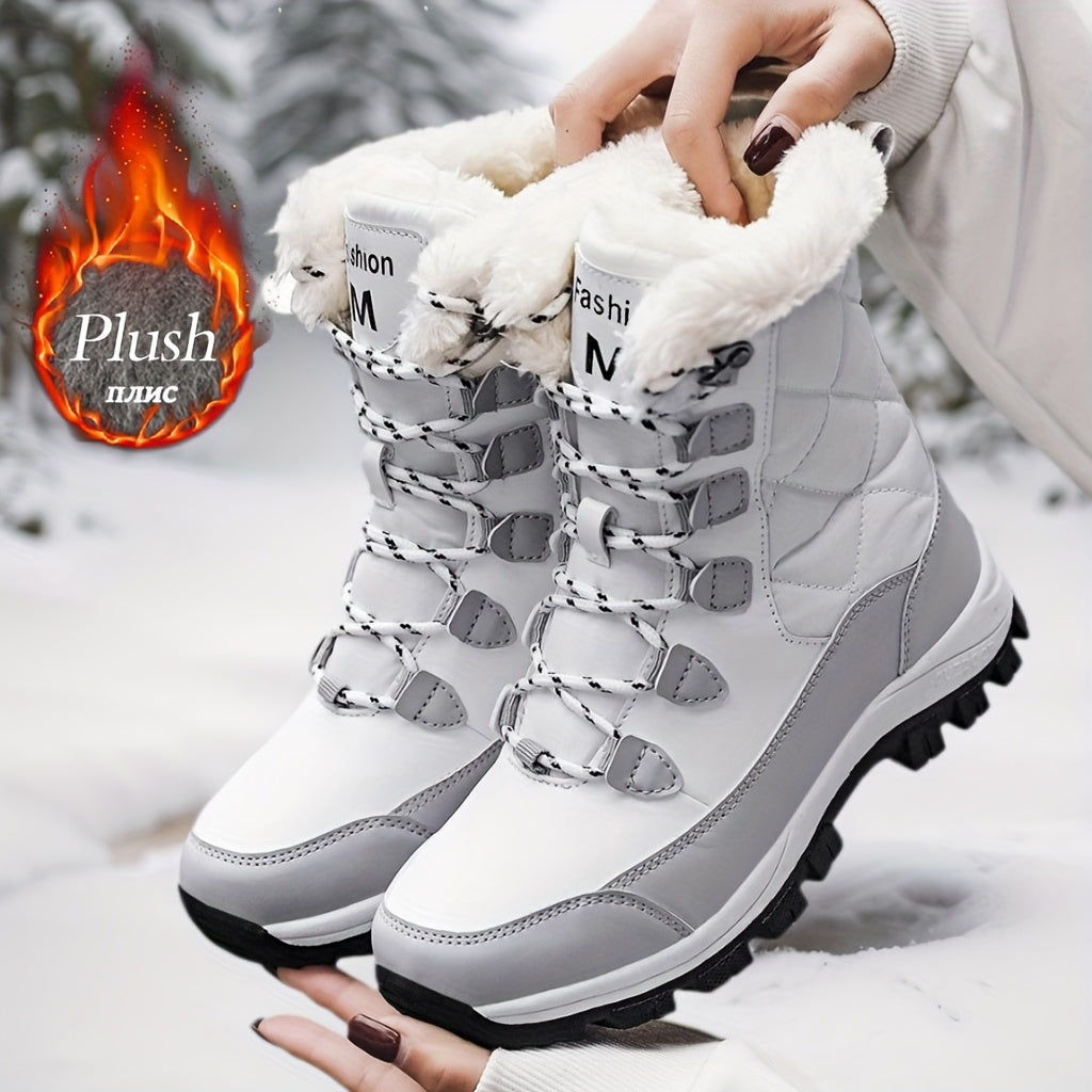[Winter Fleece-Lined Boots] Women's Long Snow Boots Outdoor Anti-Slip Durable Hiking Boots Winter Fleece-Lined Warm Snow Sports Casual Versatile Mom Grandma for -40°C Cold Weather Trekking and Walking,