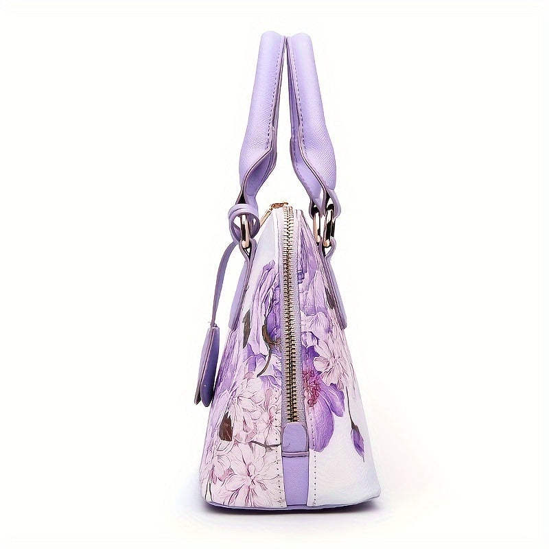 Stylish Floral Print Boston Bag - Spacious Top Handle Crossbody Handbag with Adjustable Shoulder Strap, Elegant Women's Fashion Purse for Daily Use