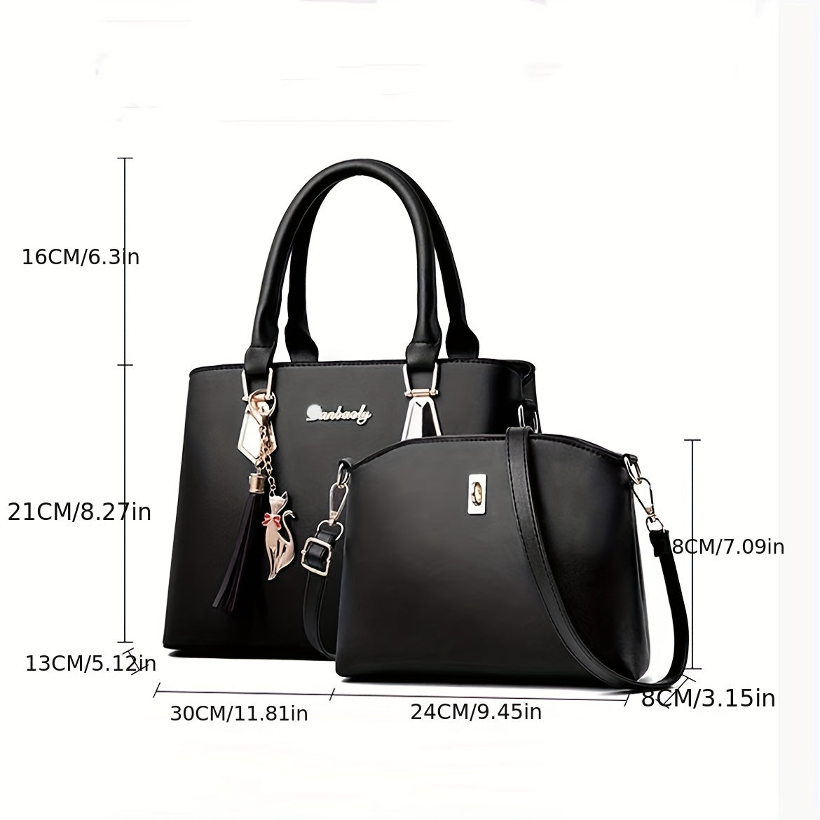 2Pcs Solid Color Handbag Set - Crossbody Bags with Fashion Tassel Decor, Simple and Stylish Design for Women