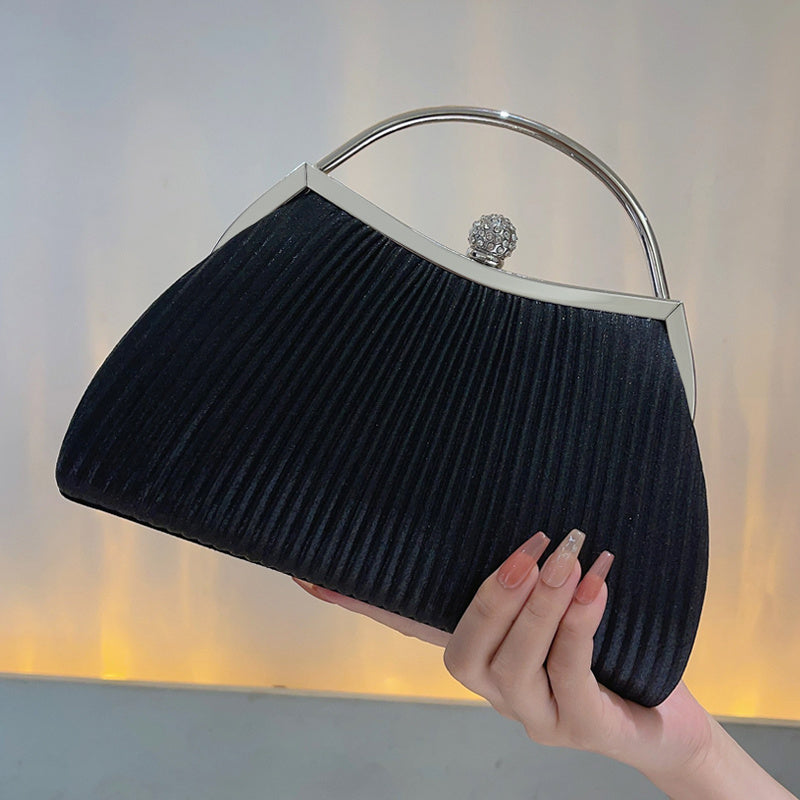 [Evening Clutch Purse] Rhinestone Decor Ruched Evening Bag for Women - Top Ring Clutch Purse Handbags for Wedding Prom Dinner