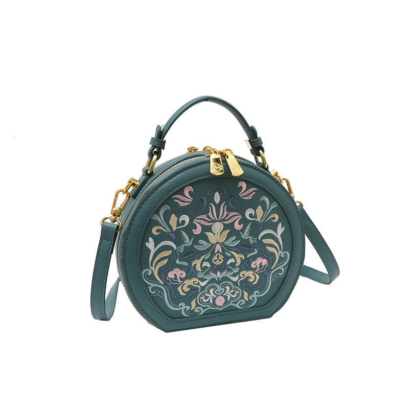 Elegant Floral Embroidered Crossbody Bag - Chic Faux Leather Shoulder Purse with Golden-Tone Hardware, Zip Closure, and Polyester Lining - Handwash/Dry Clean, Multicolor