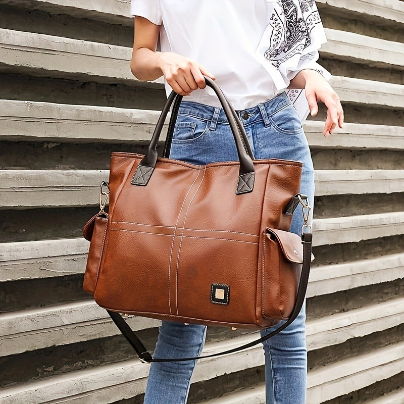 Large Capacity Retro Satchel Purse - Spacious Tote & Crossbody Bag with Durable Fashion PU Leather - Timeless Style for On-the-Go