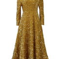 Elegant Plus Size Sequin Maxi Dress for Women - Long Sleeve, A-Line Flared Party & Cocktail Gown with Sparkle Glitter Detail
