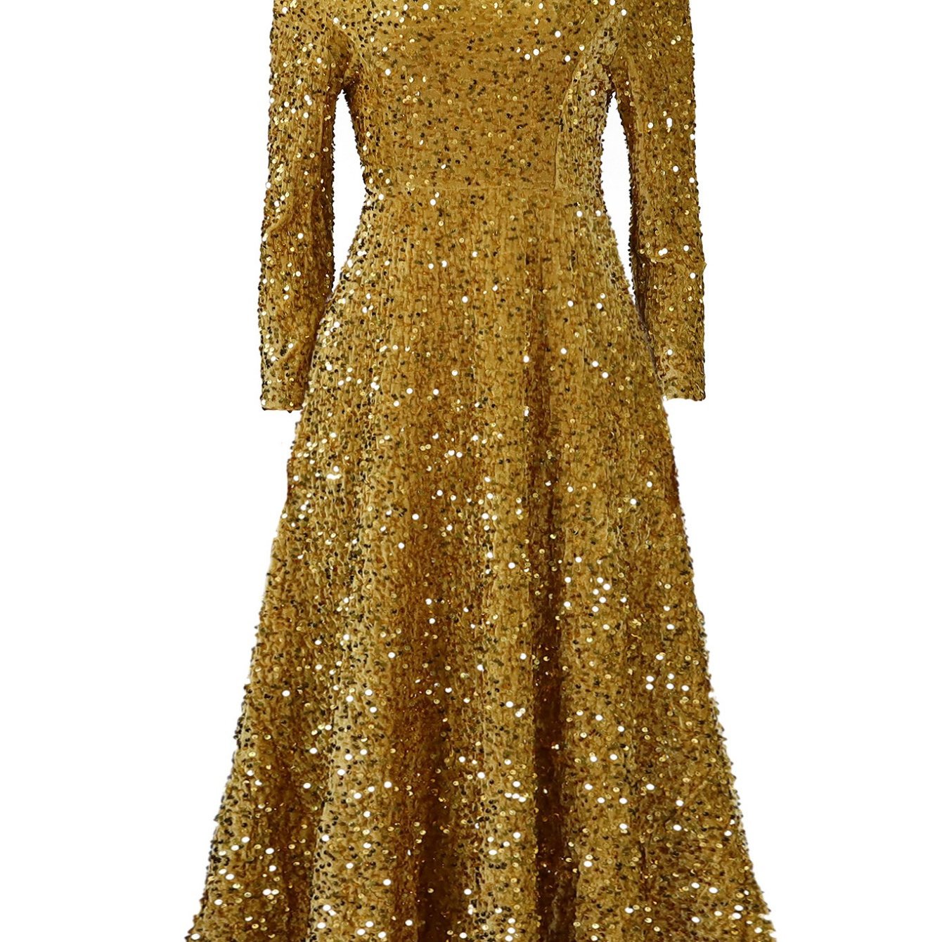 Elegant Plus Size Sequin Maxi Dress for Women - Long Sleeve, A-Line Flared Party & Cocktail Gown with Sparkle Glitter Detail