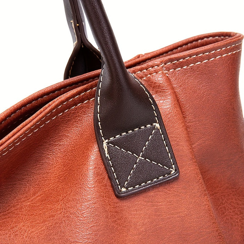 Large Capacity Retro Satchel Purse - Spacious Tote & Crossbody Bag with Durable Fashion PU Leather - Timeless Style for On-the-Go