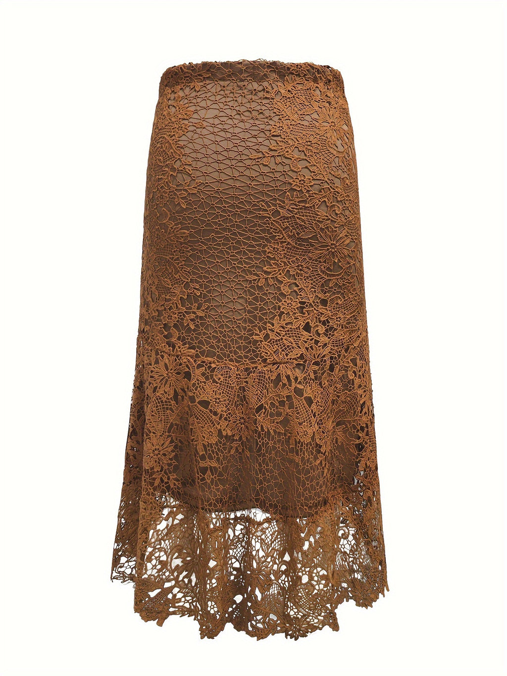 Plus Size Cutout Floral Lace Skirt, Casual High Waist Midi Skirt, Women's Plus Size Clothing