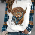 Plus Size Cattle Print Sweatshirt, Casual Long Sleeve Crew Neck Pullover Sweatshirt, Women's Plus Size Clothing