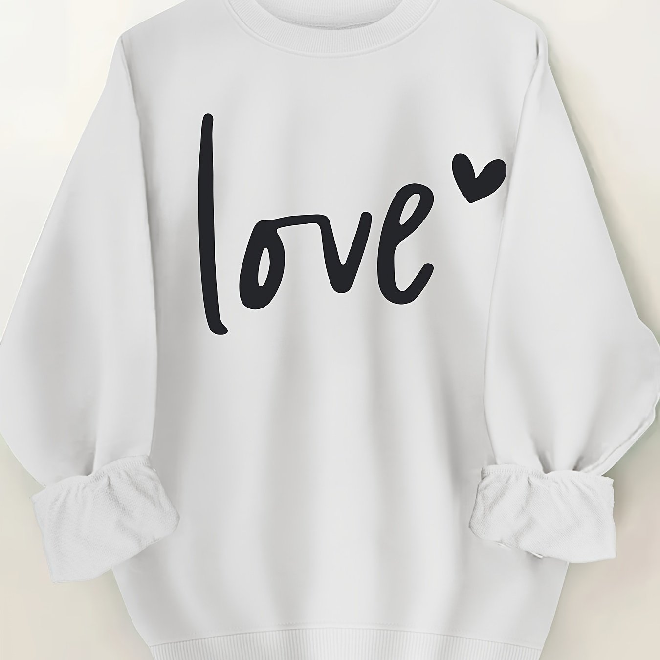 Plus Size Letter Print Sweatshirt, Crew Neck Casual Sweatshirt For Fall & Spring, Women's Plus Size Clothing