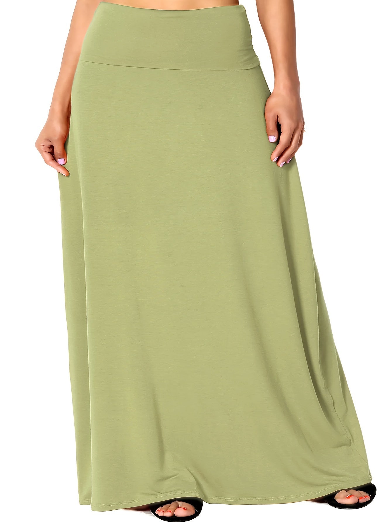 Plus Size Solid Elastic Waist Skirt, Casual Skirt For Spring & Summer, Women's Plus Size Clothing