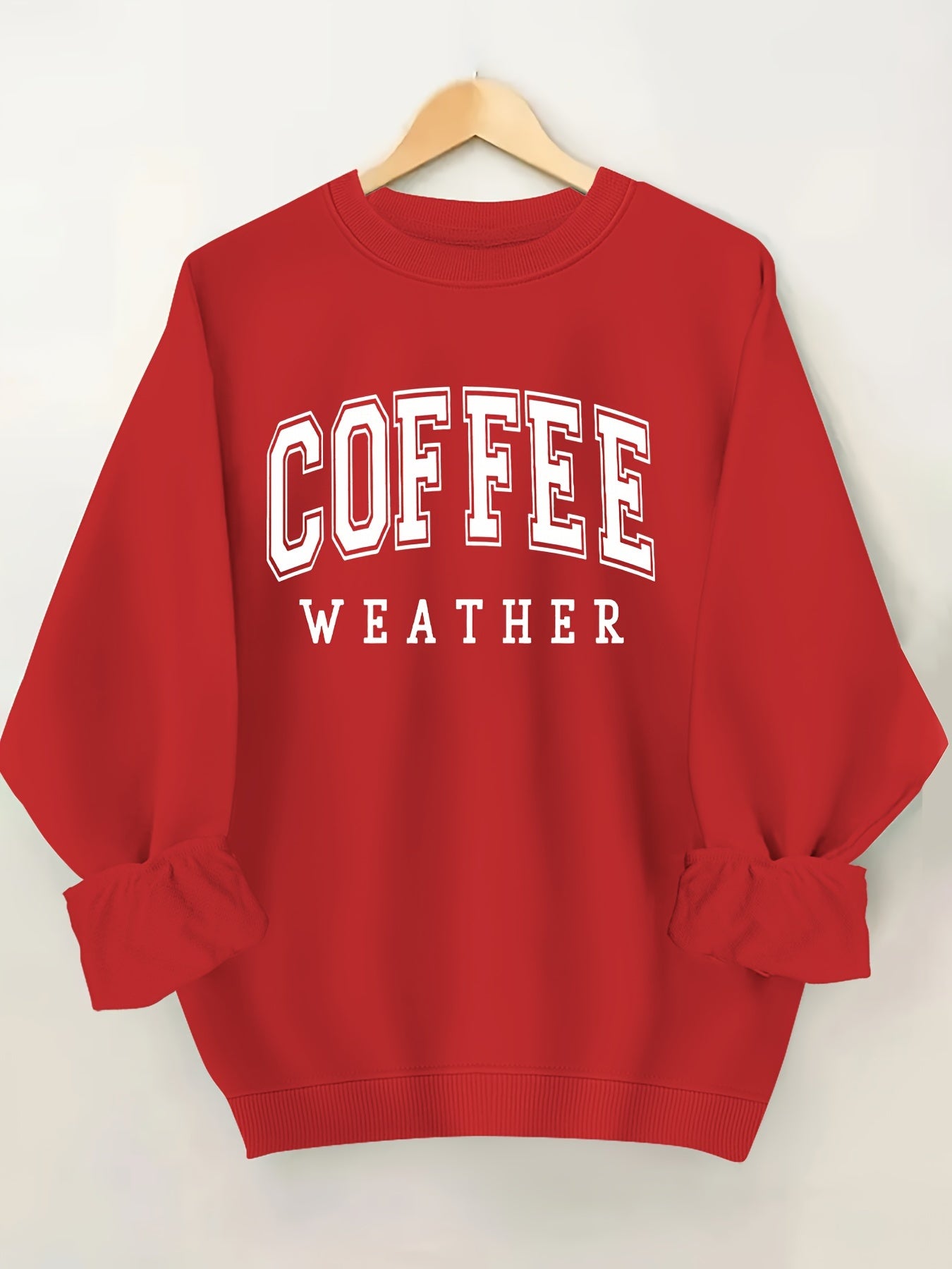 Plus Size Coffee Print Sweatshirt, Casual Long Sleeve Crew Neck Pullover Sweatshirt, Women's Plus Size Clothing