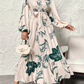 Elegant Floral Print Maxi Dress with Stand Collar - Polyester, Machine Washable, Non-Sheer - Perfect for All Seasons, Women's Fashion Kaftan Style