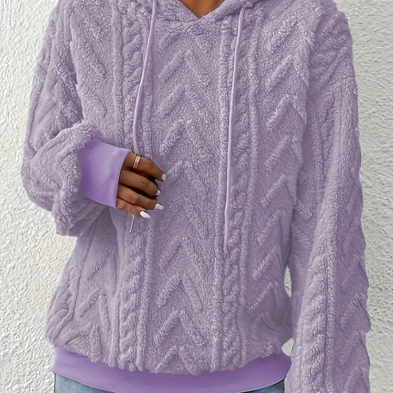 Plus Size Solid Fuzzy Hooded Sweatshirt, Casual Long Sleeve Pullover Sweatshirt, Women's Plus Size Clothing