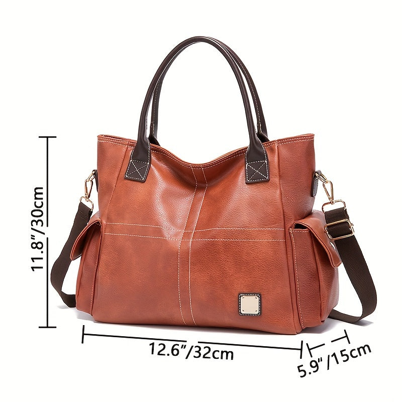 Large Capacity Retro Satchel Purse - Spacious Tote & Crossbody Bag with Durable Fashion PU Leather - Timeless Style for On-the-Go