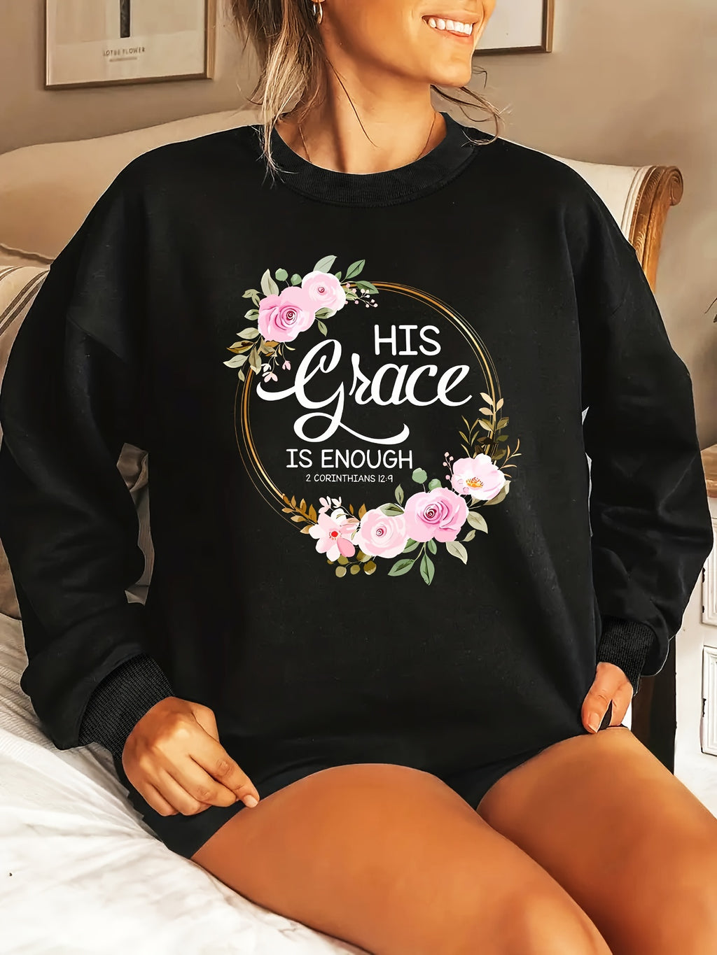 Plus Size Graphic Print Sweatshirt, Crew Neck Casual Sweatshirt For Fall & Spring, Women's Plus Size Clothing