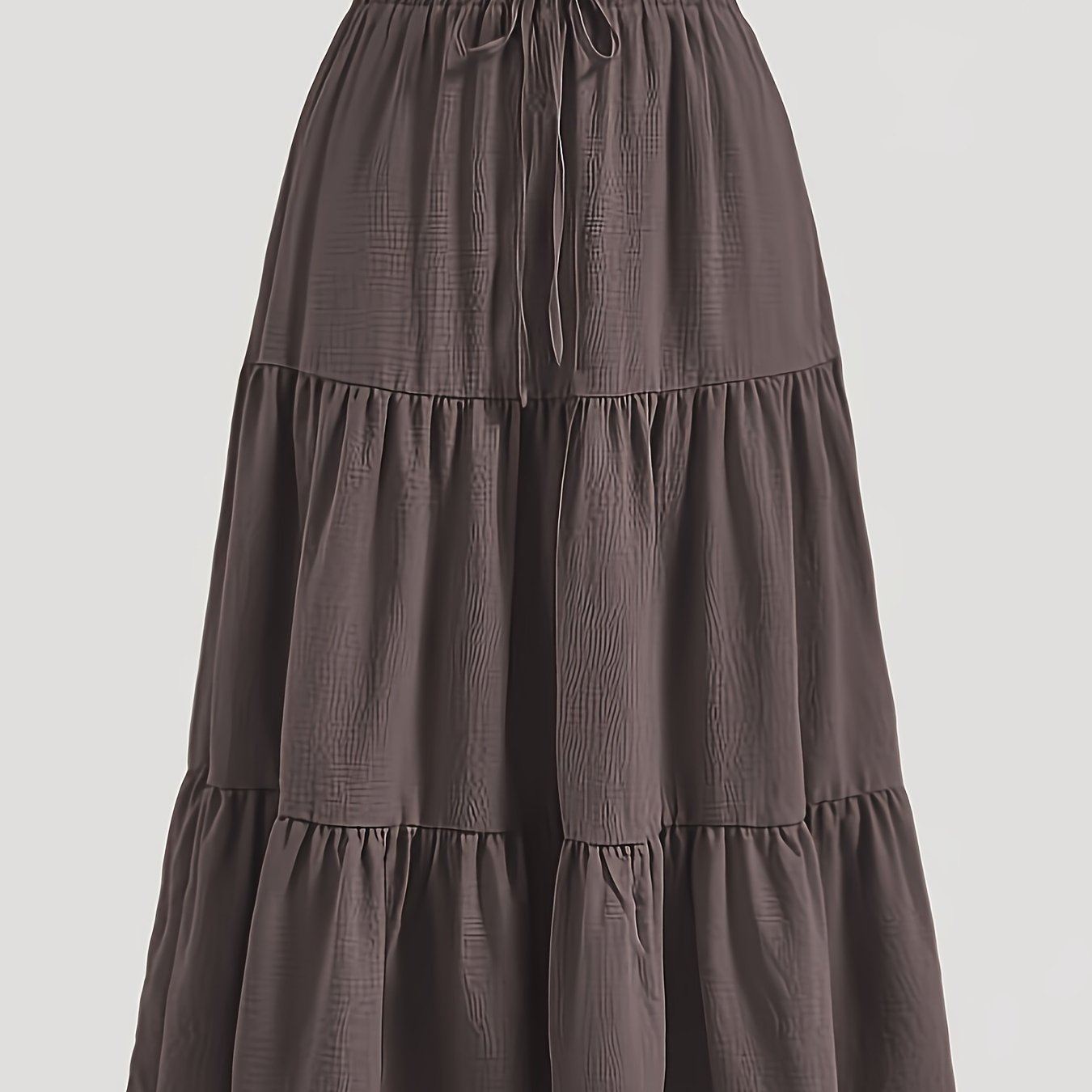 Plus Size Solid Ruched Tiered Skirt, Casual Elastic Waist Midi Skirt For Spring & Summer, Women's Plus Size Clothing