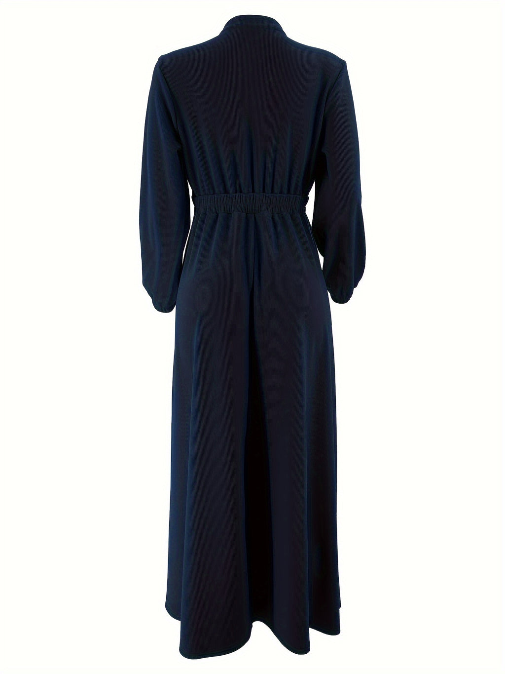 Elegant Navy Blue Maxi Dress for Women - Casual Solid Color with Button Detail, Long Sleeves, Polyester & Spandex Blend, Machine Washable - Perfect for All Seasons