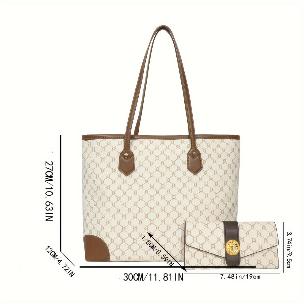Classic Elegant Tote Shoulder Bag With Long Purse, Elegant Textured Women's Bags, New Year & Valentine's Day Gift