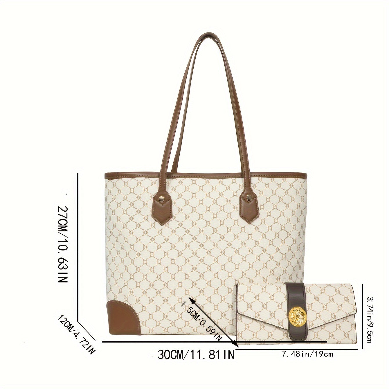 Classic Elegant Tote Shoulder Bag With Long Purse, Elegant Textured Women's Bags, New Year & Valentine's Day Gift