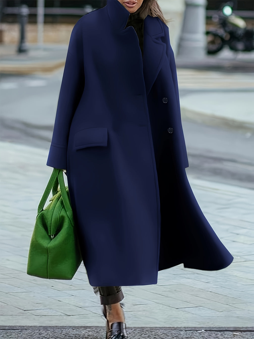 Plus Size Solid Button Coat, Casual Long Sleeve Lapel Outwear For Fall & Winter, Women's Plus Size Clothing