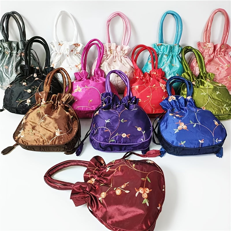 1pc Elegant Floral Clutch for Wo/Chic Drawstring Bucket Bag/Polyester Lining/Perfect for Coins & Phone/White & Pink/Cute Purse