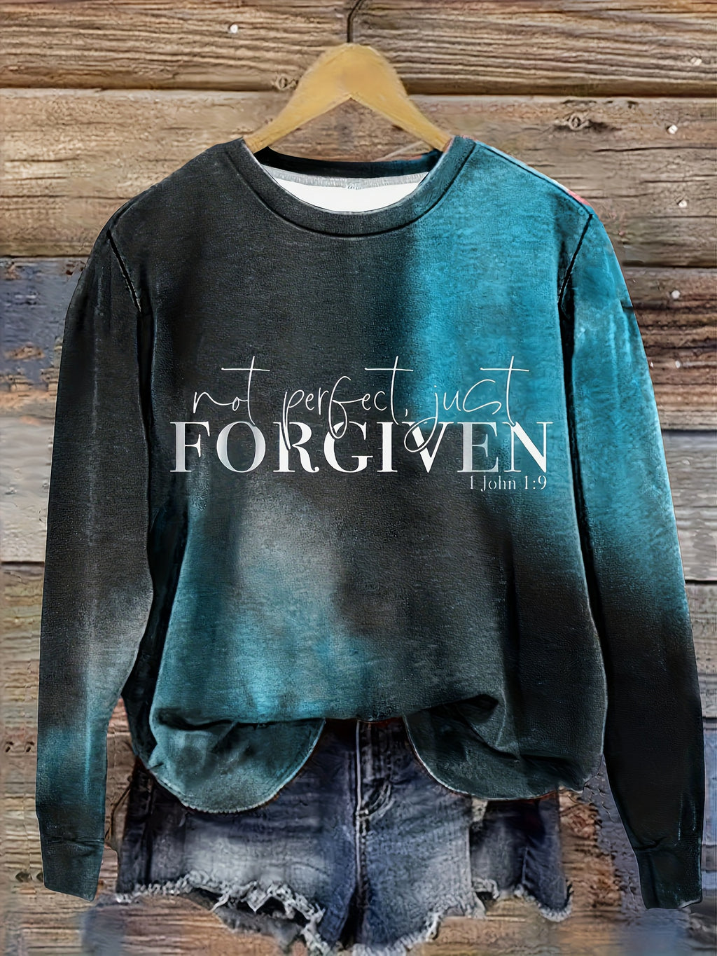 Cozy Plus Size FORGIVEN Print Pullover Sweatshirt - Soft, Casual, Long Sleeve Crew Neck Design for Fall & Winter - Women's Comfortable Plus Size Clothing for Everyday Wear